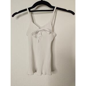 Brandy Melville Lace-Up Ribbed White Tank Top Y2K Babydoll S